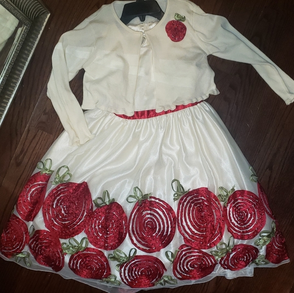 DRESS + CARDIGAN 3D floral flowers ROSES rosette - Picture 2 of 7